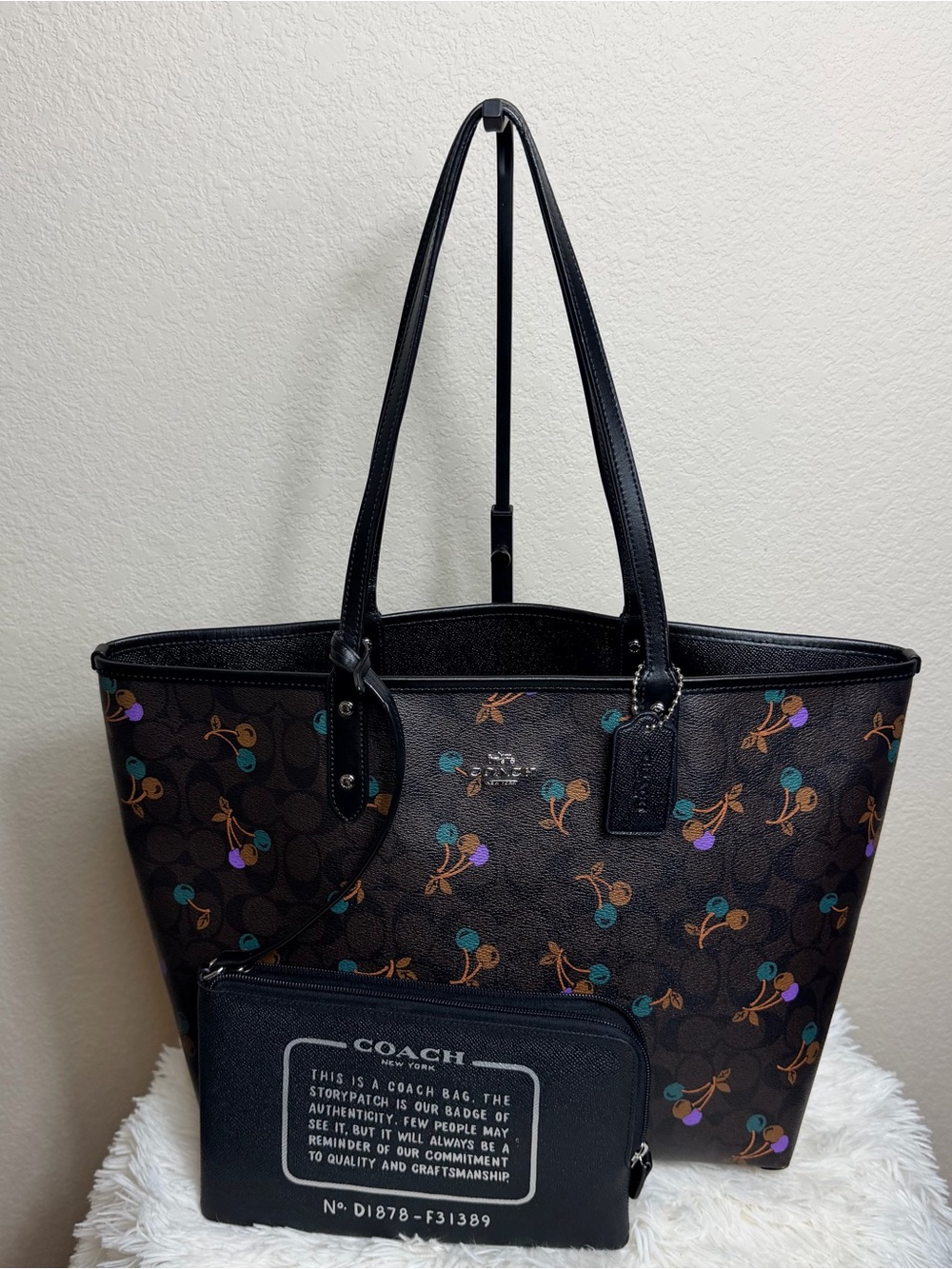 Coach Reversible City Tote in Signature Canvas with Cherry Print